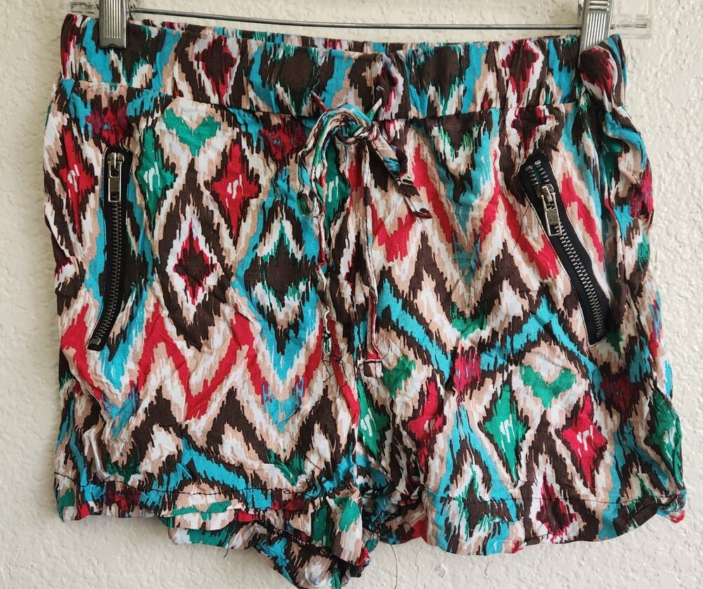 Justify Teal Brown Multicolor Aztec Print Pull On Shorts Medium Lightweight Soft